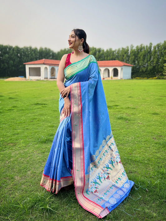 L.denim New concept of ganga jamuna border in combination with paithani weaving sarees