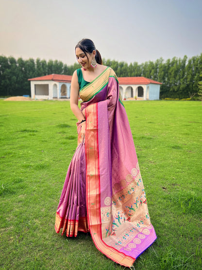 Lavender New concept of ganga jamuna border in combination with paithani weaving sarees