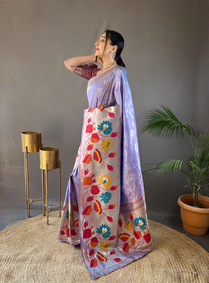 Lavendor Pure soft paithani silk saree