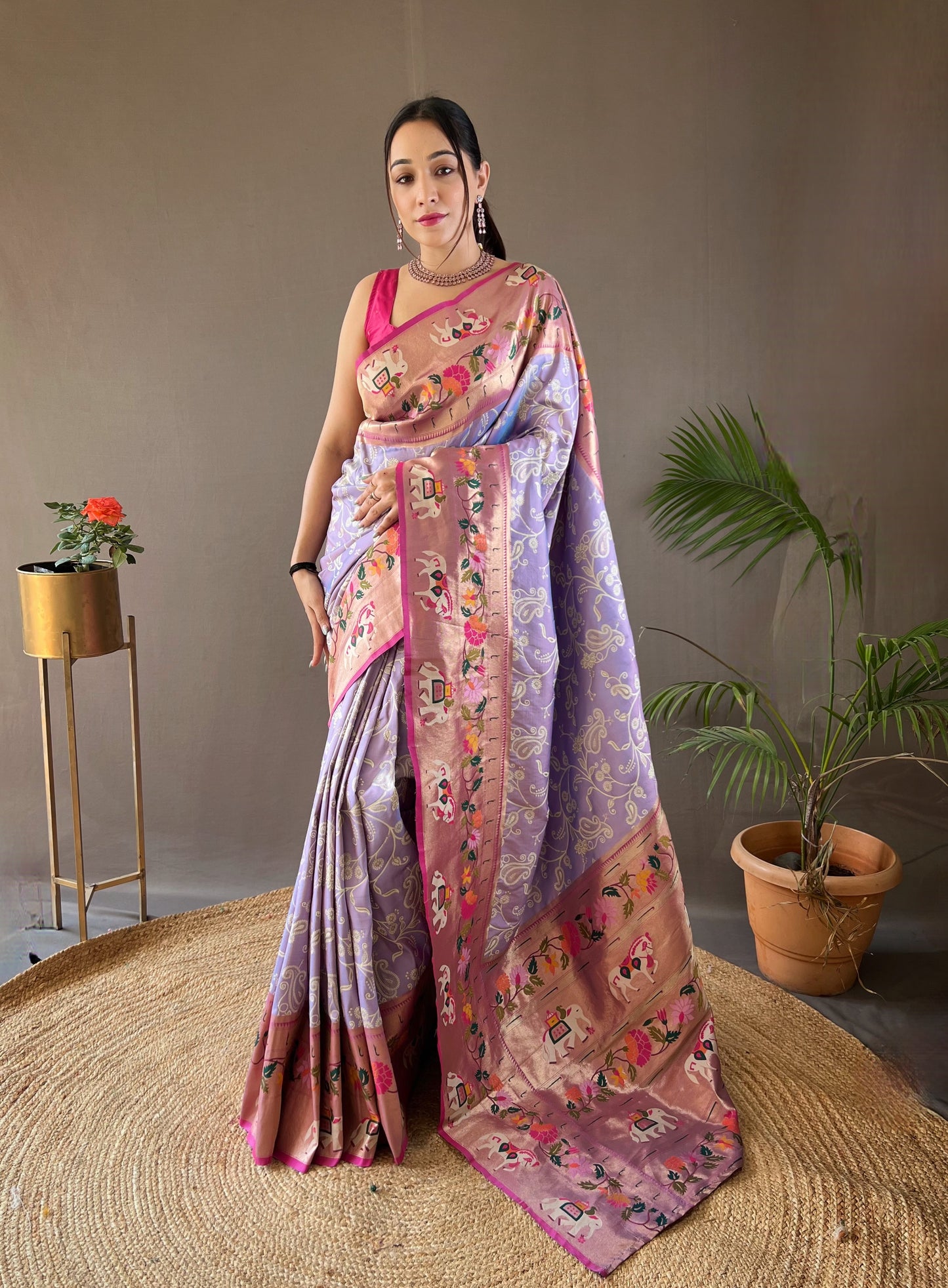 Lavendor Beautiful Lucknowi Concept weaving saree