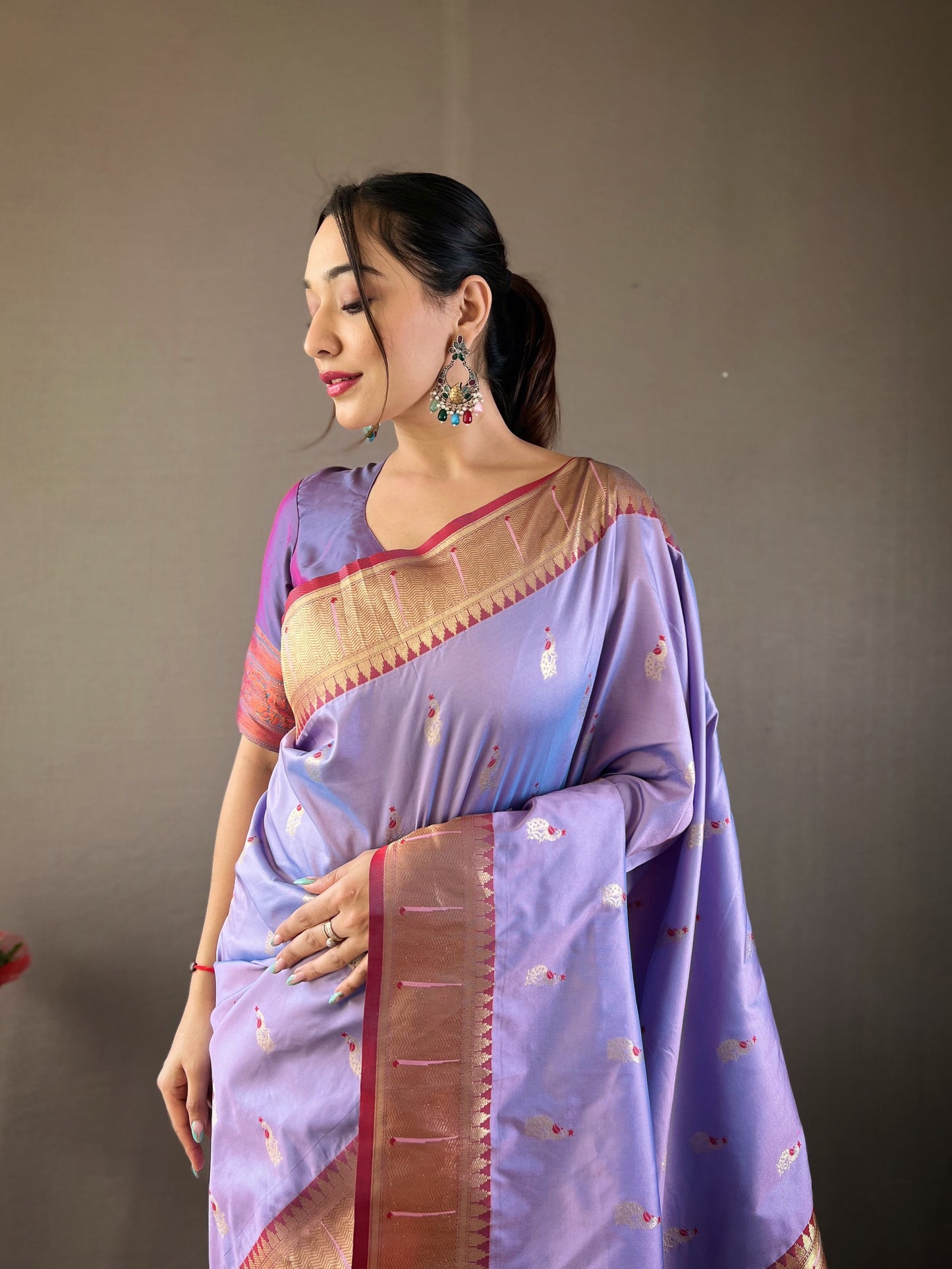 Lavender Paithani silk saree