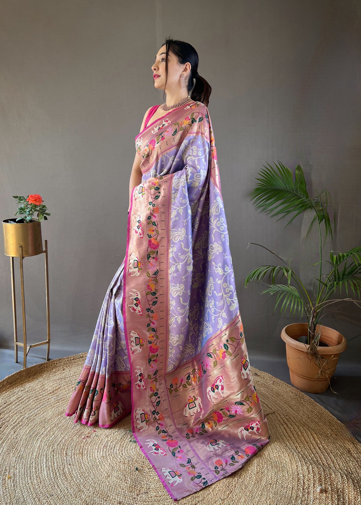 Lavendor Beautiful Lucknowi Concept weaving saree