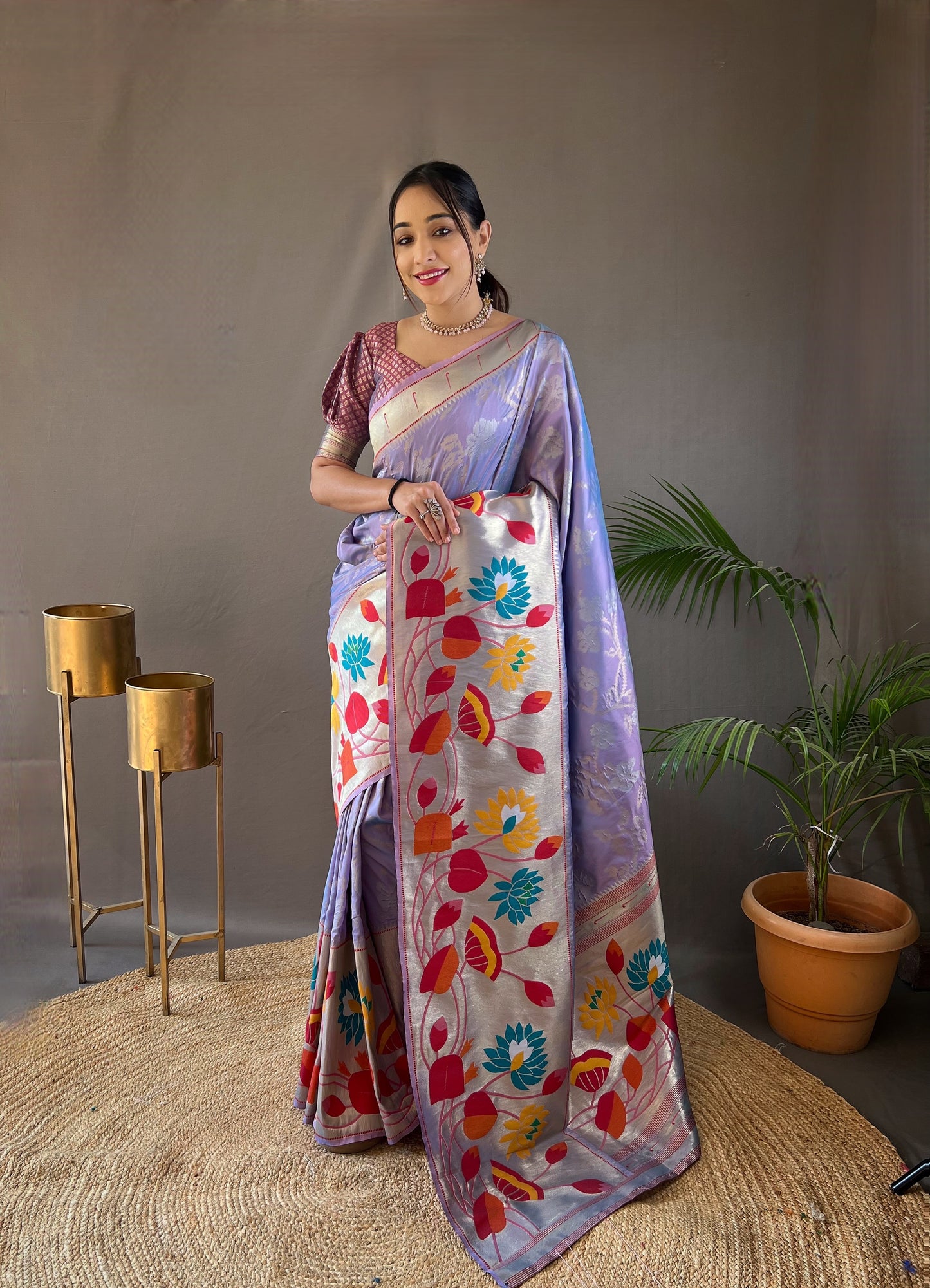 Lavendor Pure soft paithani silk saree