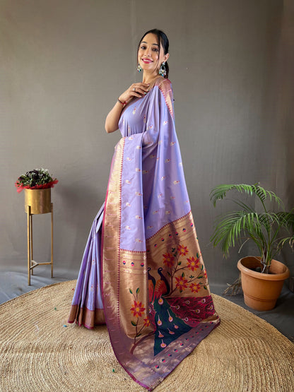 Lavender Paithani silk saree