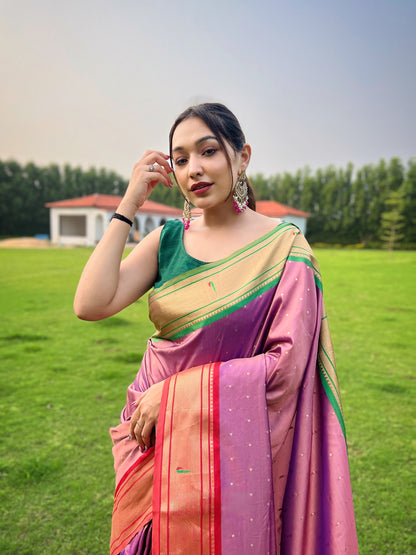 Lavender New concept of ganga jamuna border in combination with paithani weaving sarees