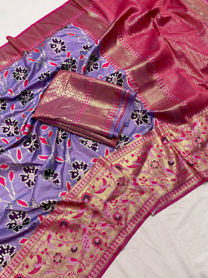 Lavender Soft silk saree With patola weaving concepts