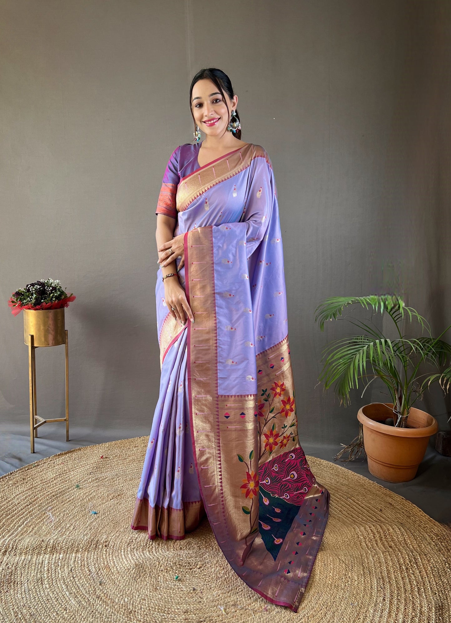 Lavender Paithani silk saree