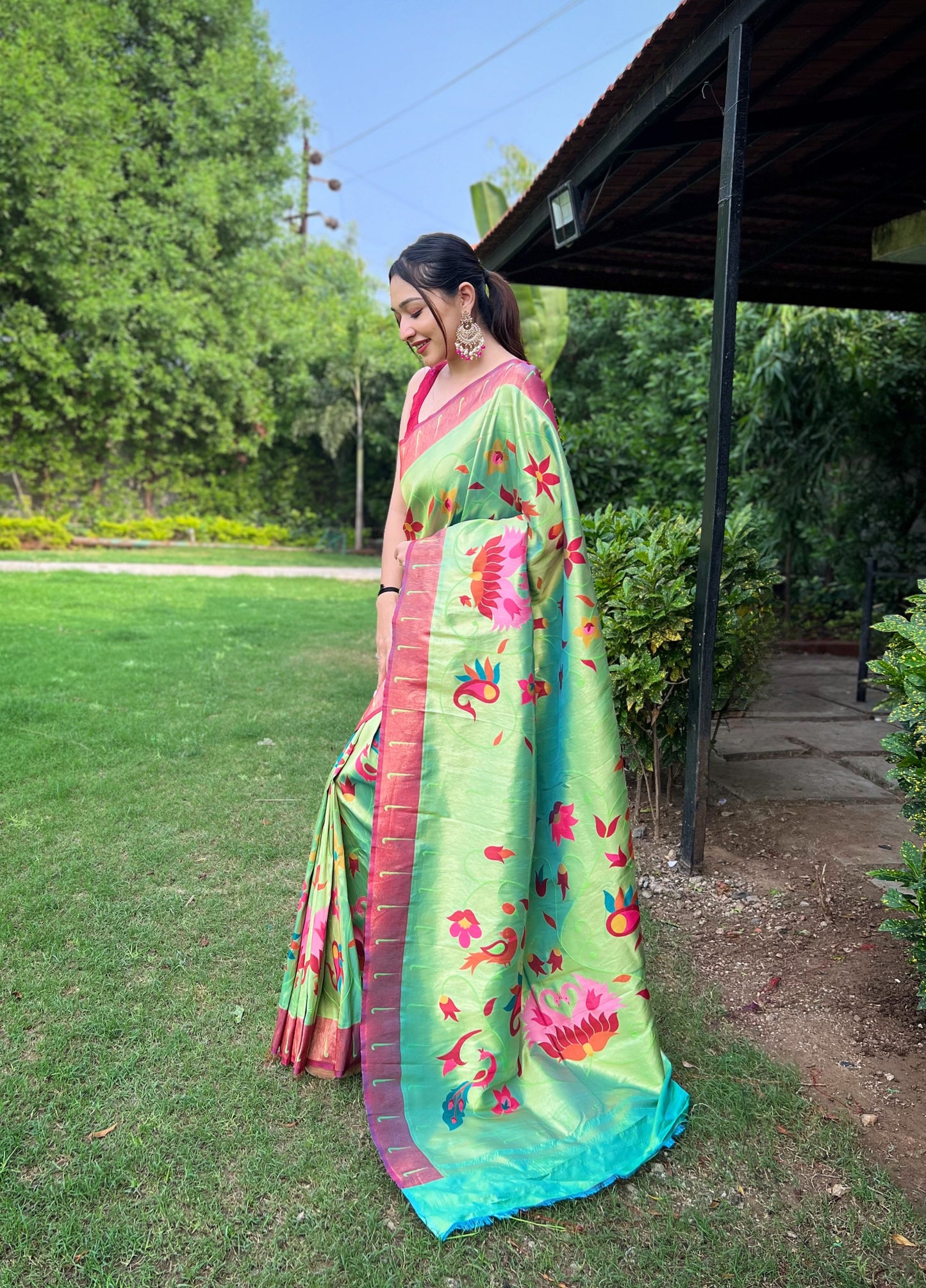 LIME GREEN PURE PAITHANI SAREE