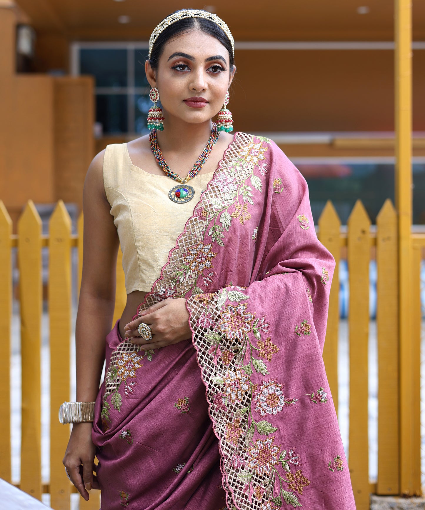 Lavender Pure marks silk saree