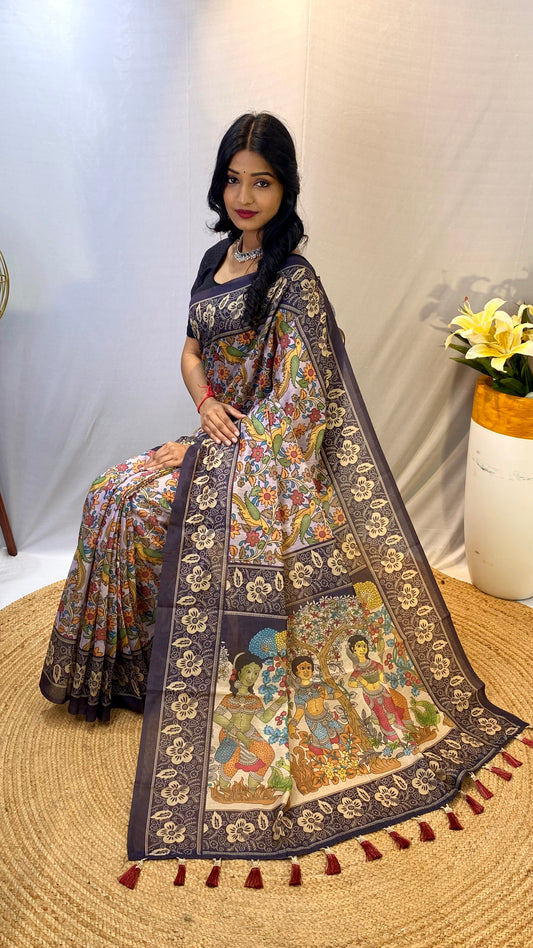 Lavender soft cotton chanderi sarees