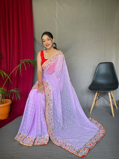 LAVENDER PURE GEORGATE SAREE