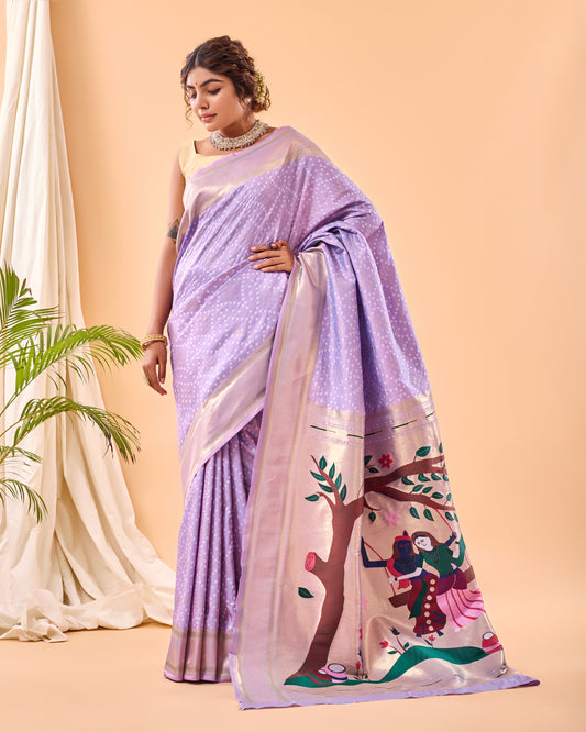 Levender  pure heavy bandhani weaving saree with paithani pallu.