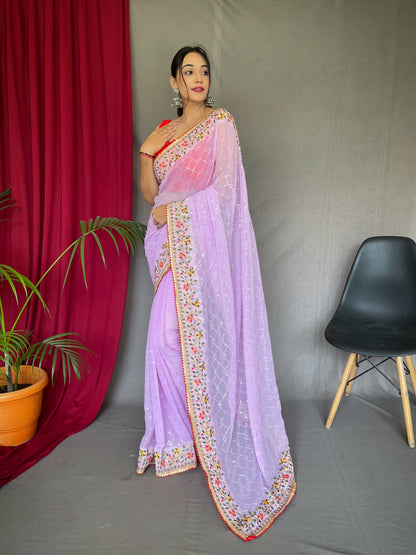 LAVENDER PURE GEORGATE SAREE