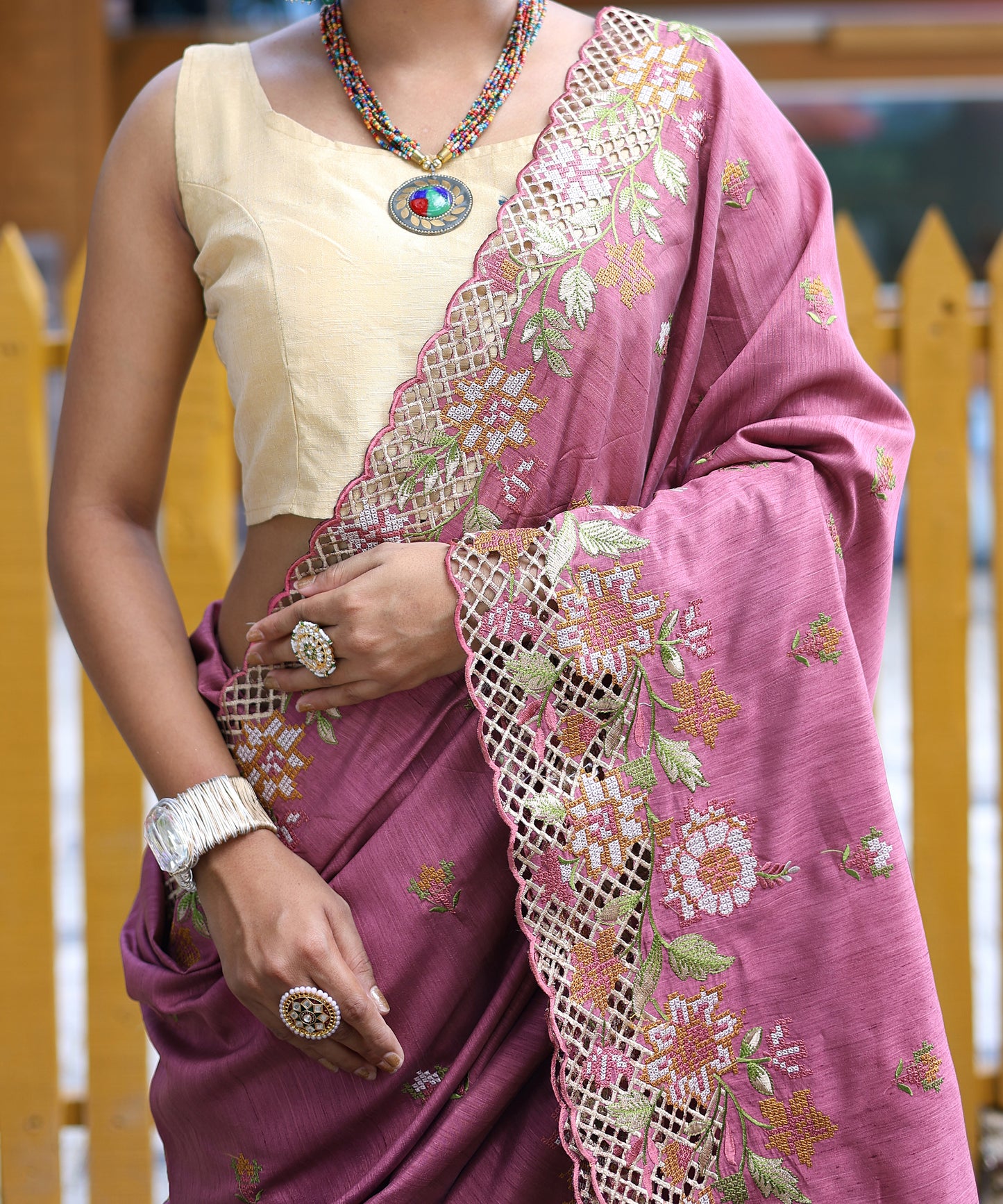 Lavender Pure marks silk saree