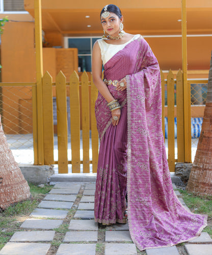 Lavender Pure Soft silk saree