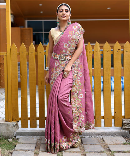 Lavender Pure marks silk saree