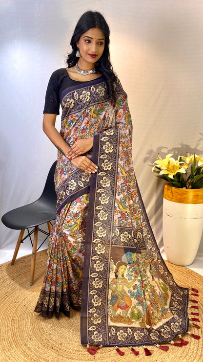 Lavender soft cotton chanderi sarees