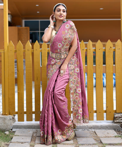 Lavender Pure marks silk saree