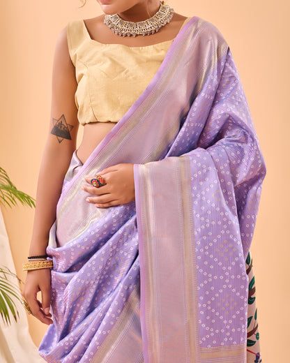 Levender  pure heavy bandhani weaving saree with paithani pallu.