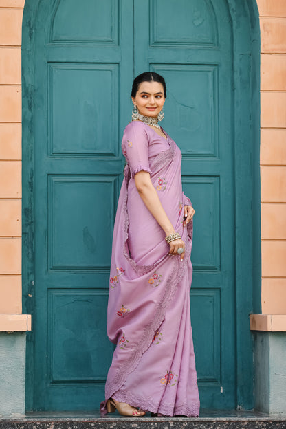 Lavender Tussar Cotton dobby sarees