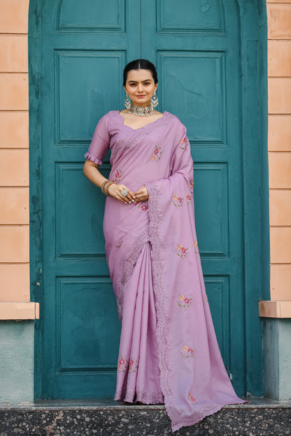 Lavender Tussar Cotton dobby sarees