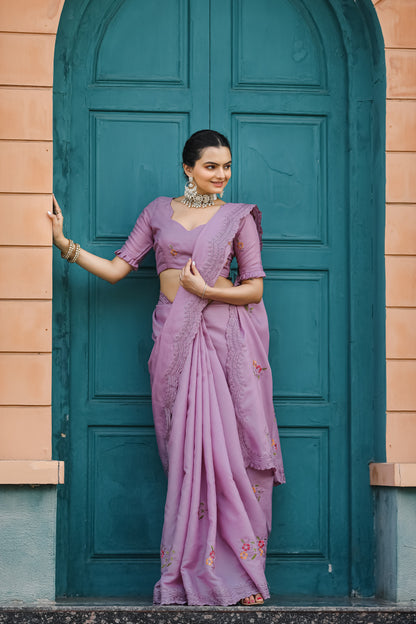 Lavender Tussar Cotton dobby sarees