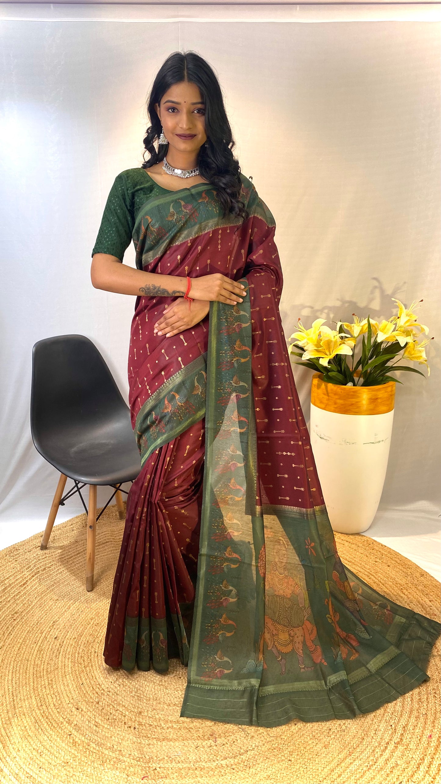 Maroon soft Chanderi silk sarees