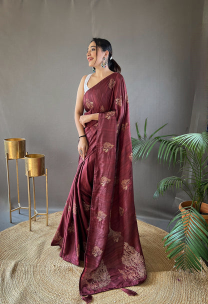 Maroon concept of silk with zari based embroidery and piping