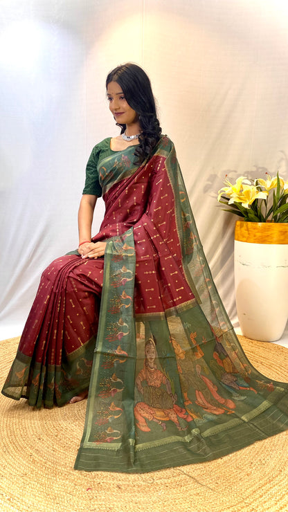 Maroon soft Chanderi silk sarees