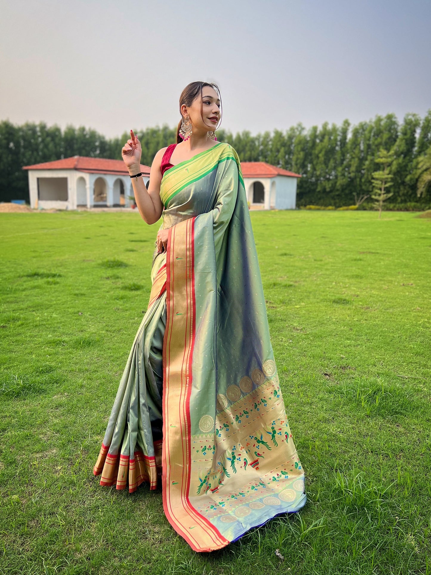 Mehndi New concept of ganga jamuna border in combination with paithani weaving sarees