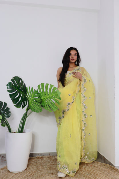 Yellow Elegant Soft Organza Saree