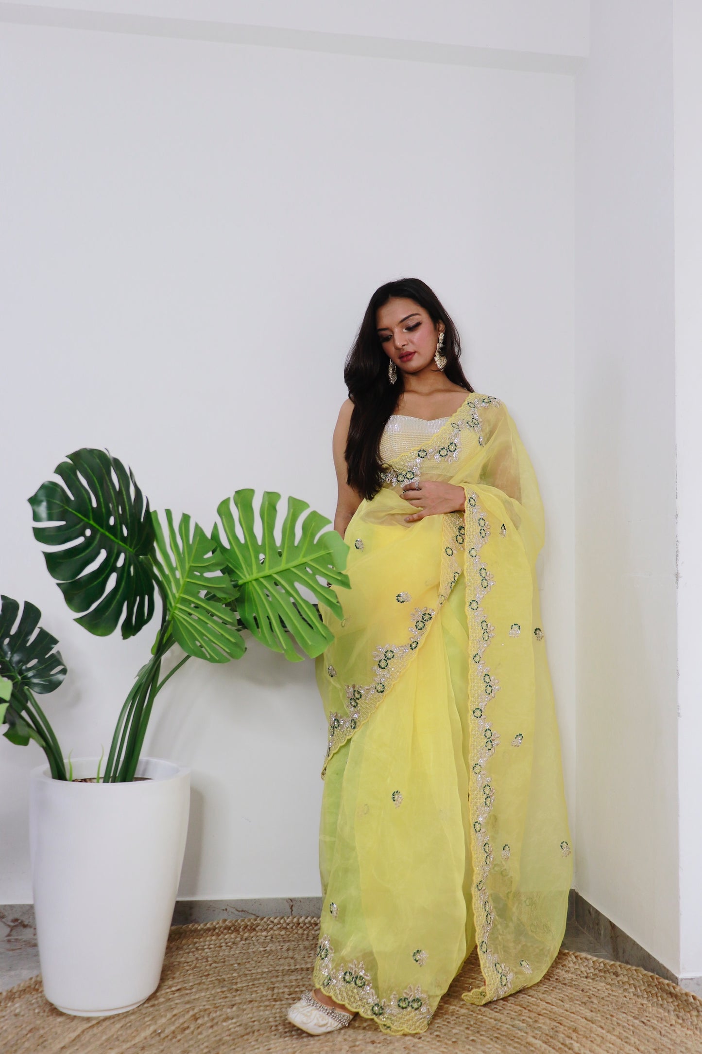 Yellow Elegant Soft Organza Saree