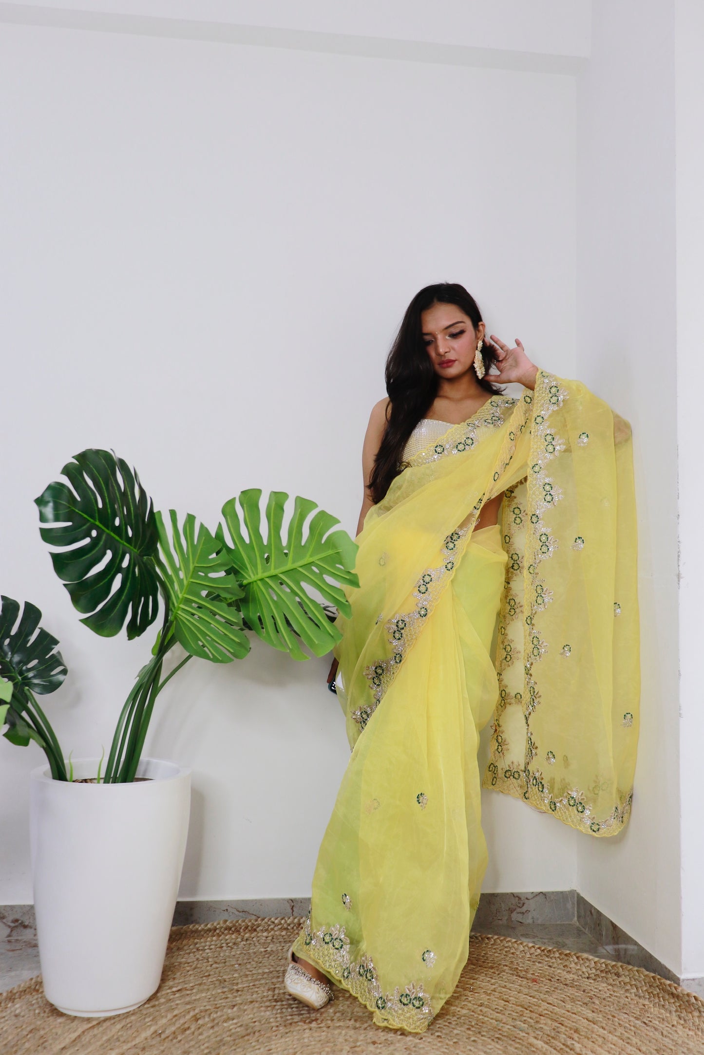 Yellow Elegant Soft Organza Saree