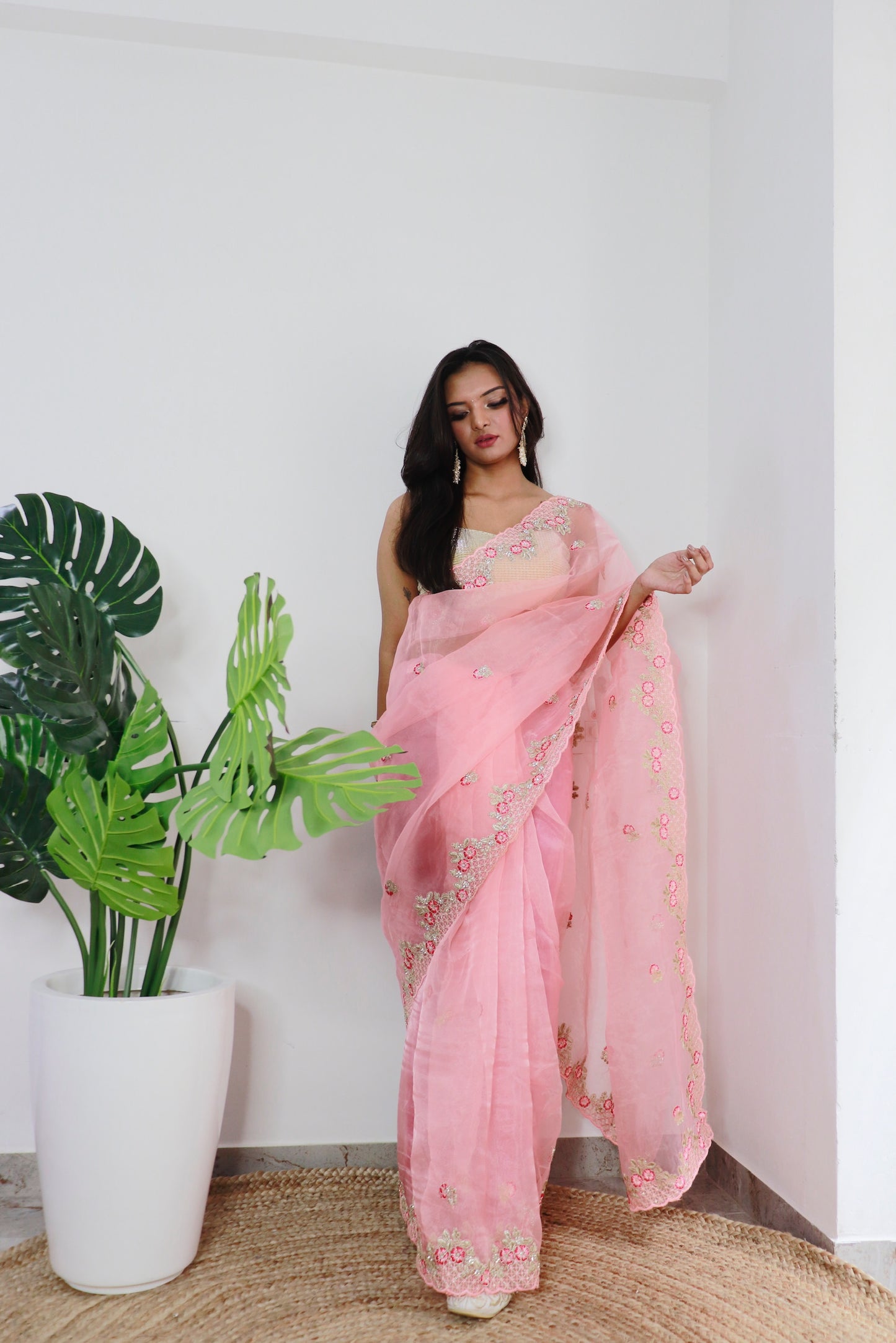 Peach Elegant Soft Organza Saree