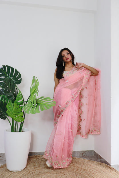 Peach Elegant Soft Organza Saree