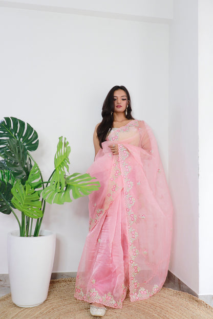 Peach Elegant Soft Organza Saree