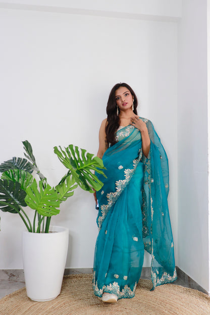 Rama Exquisite Soft Organza Saree