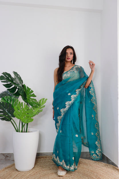 Rama Exquisite Soft Organza Saree