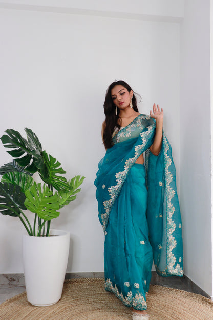 Rama Exquisite Soft Organza Saree