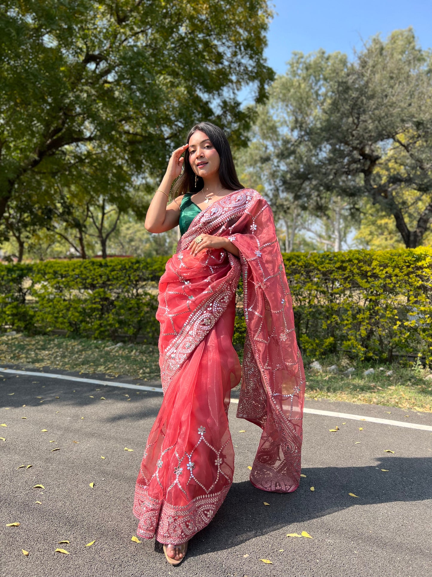 Maroon Sequence &amp; Embroidery Work Saree