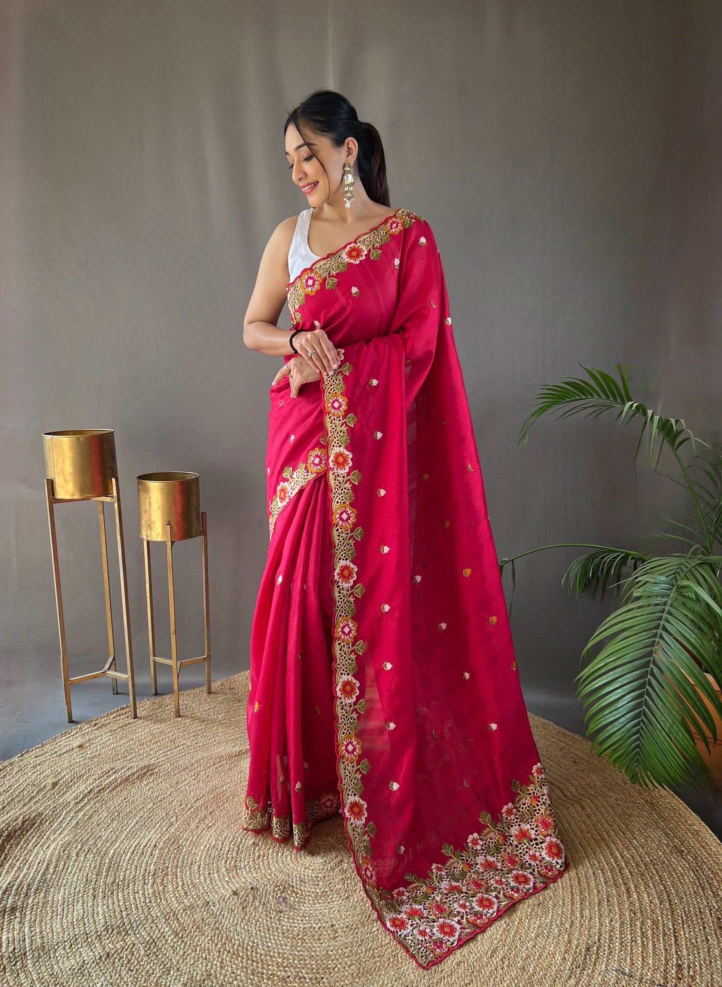 Pink Pure Tussar silk saree with all over beautiful contrast