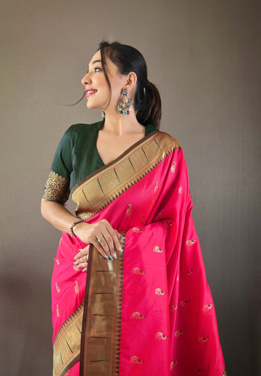 Pink Paithani silk saree