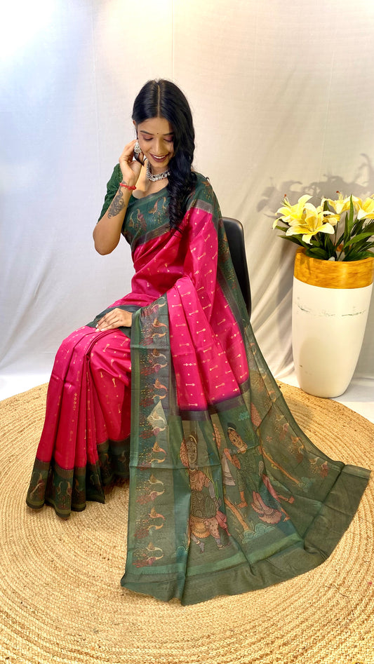 Pink soft Chanderi silk sarees