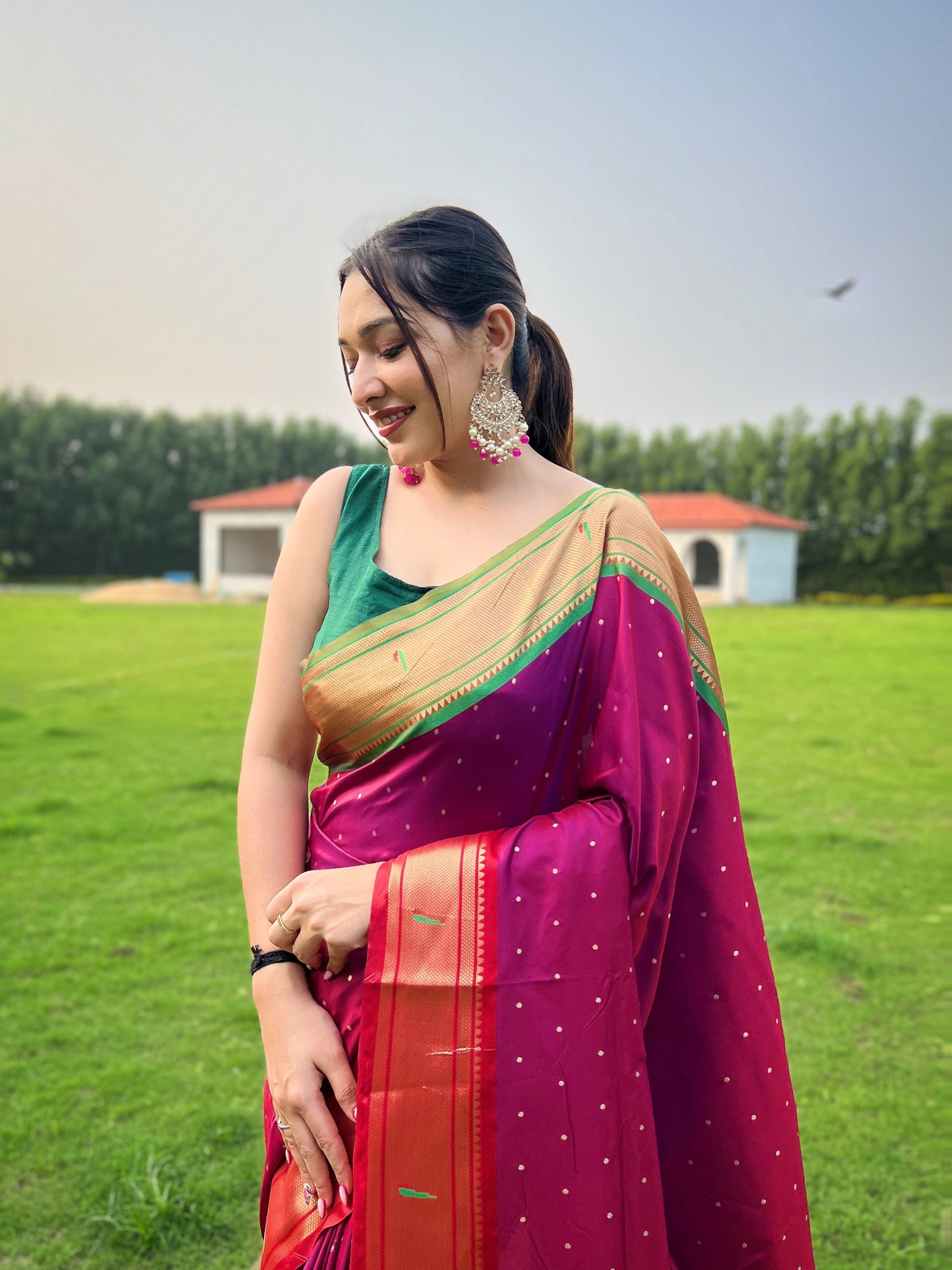 Pink New concept of ganga jamuna border in combination with paithani weaving sarees