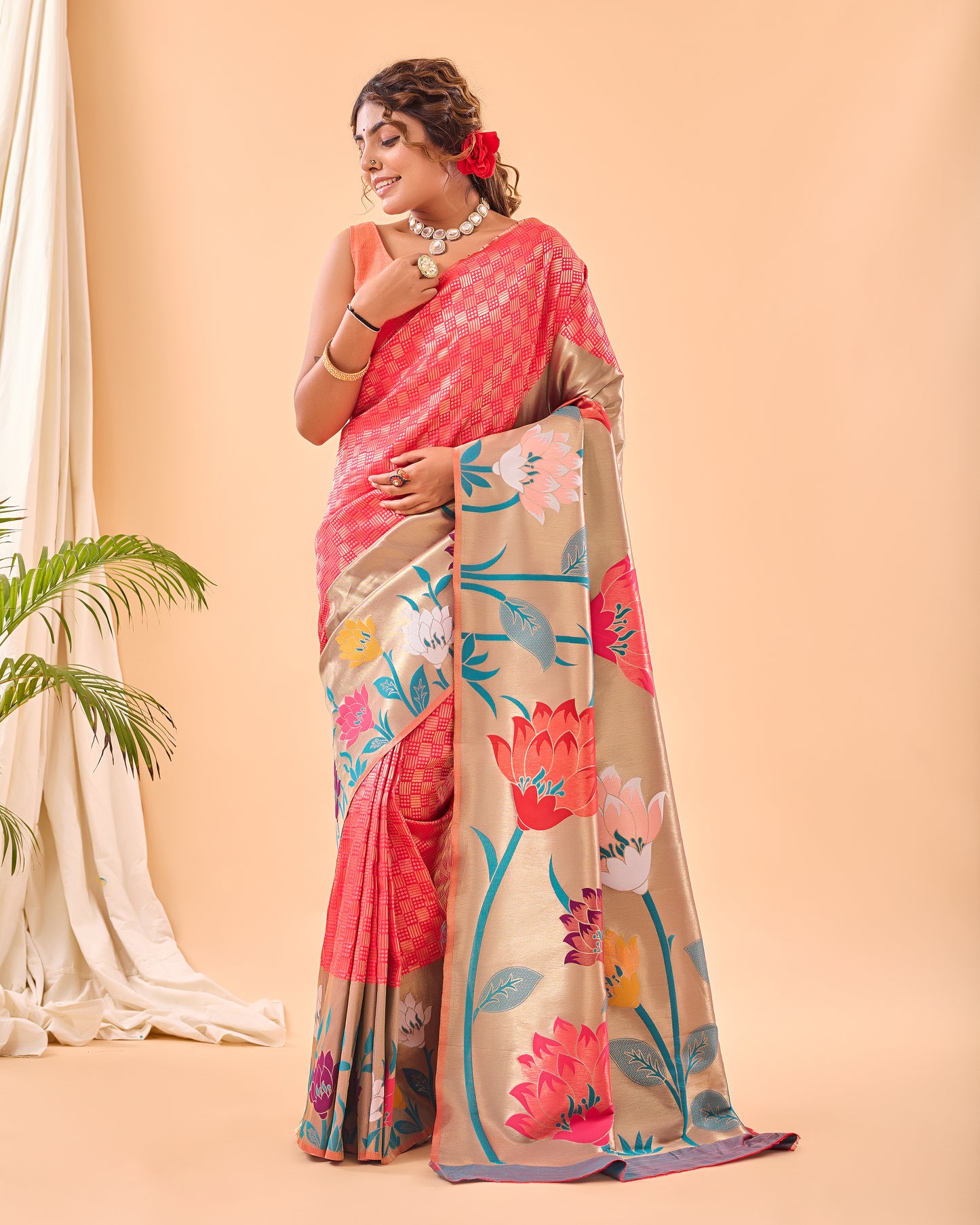 Pink PUSAREERE PAITHANI SILK