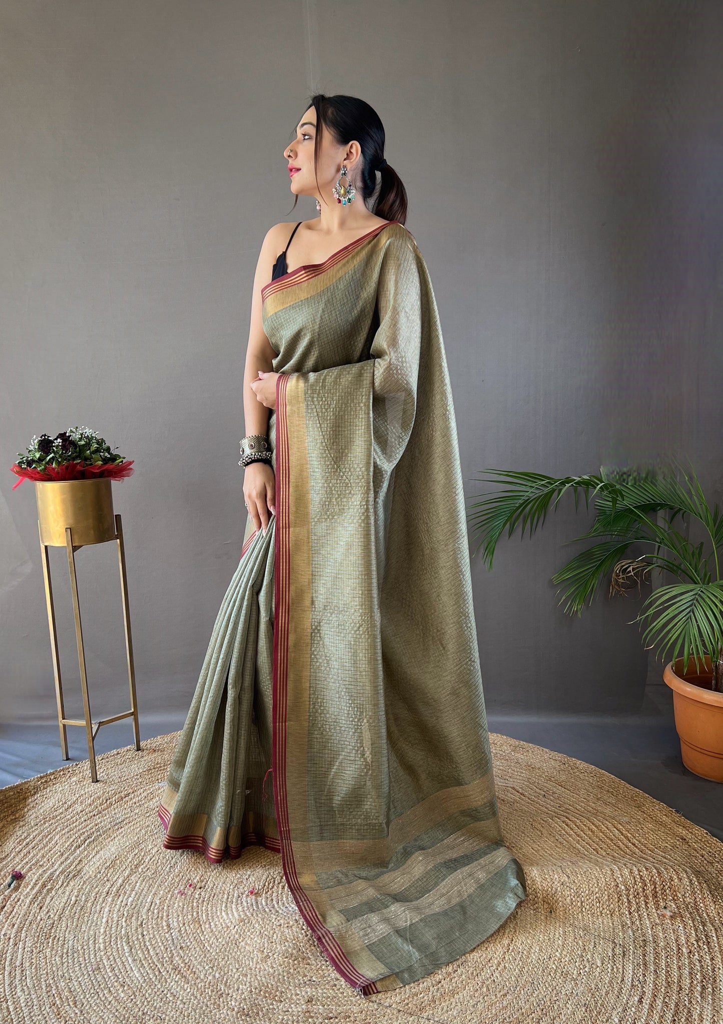 soft silk sarees with all over zari chex Weaving design and border