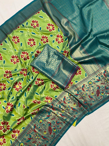 Pista Soft silk saree With patola weaving concepts