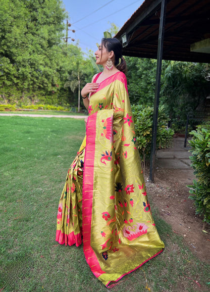 PISTA PURE PAITHANI SAREE