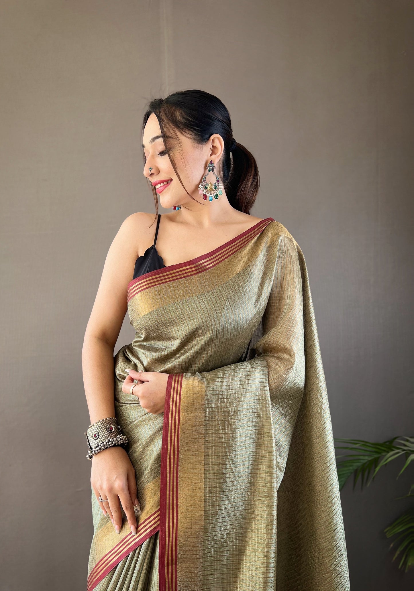 soft silk sarees with all over zari chex Weaving design and border