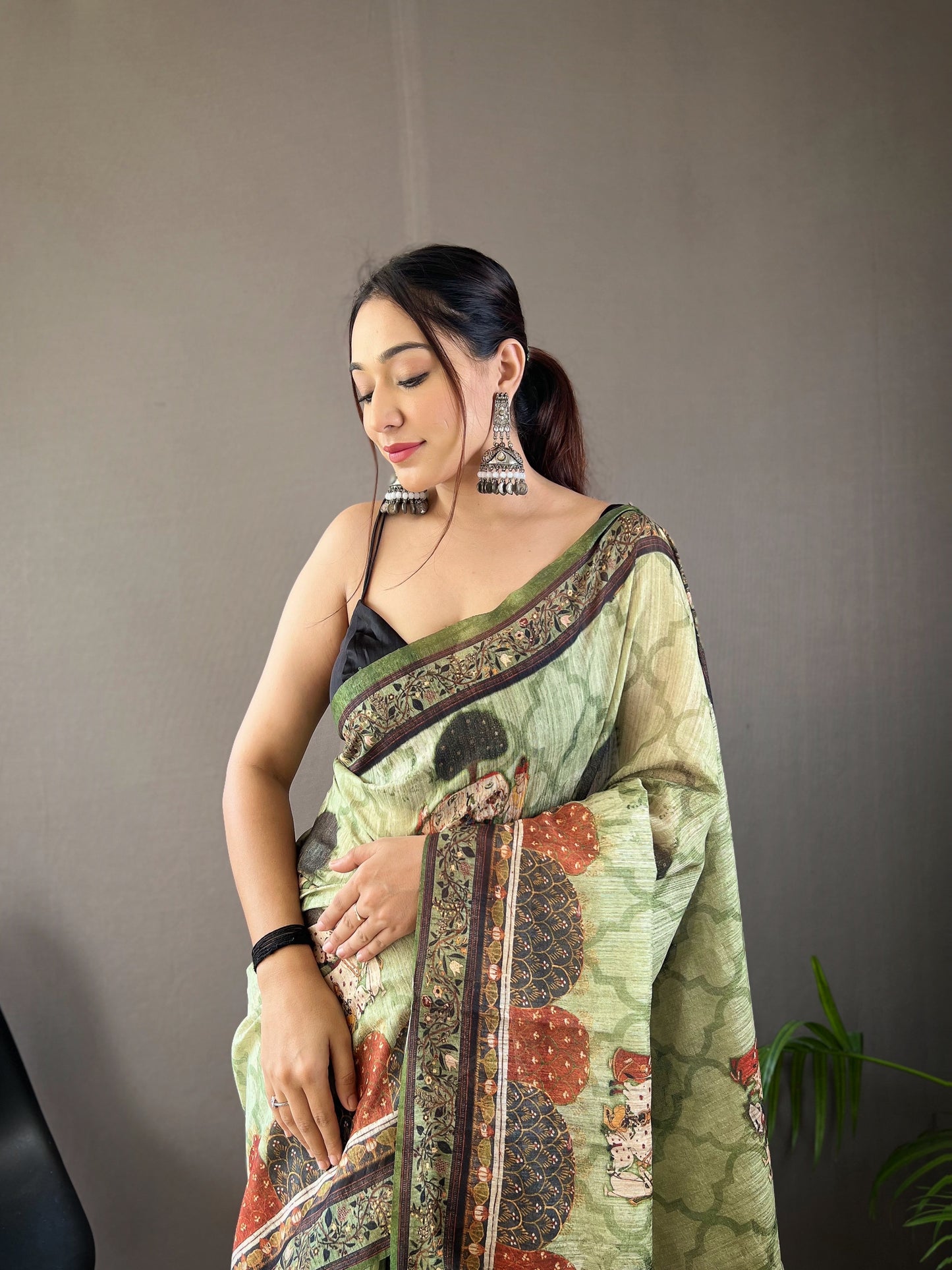 Pista Pure soft cotton tussar silk saree